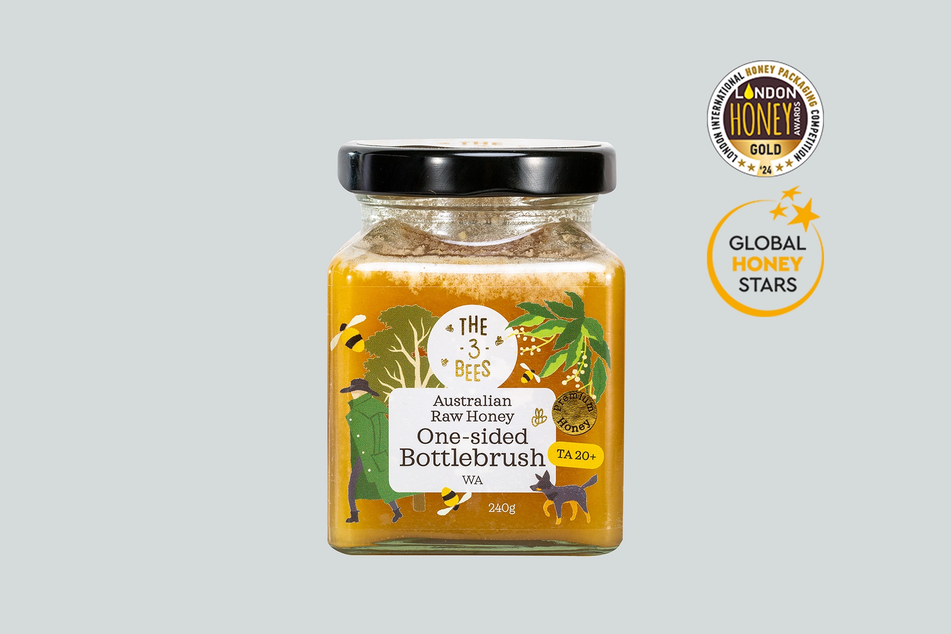 3 Bees Raw Honey Award Marri Redgum Label