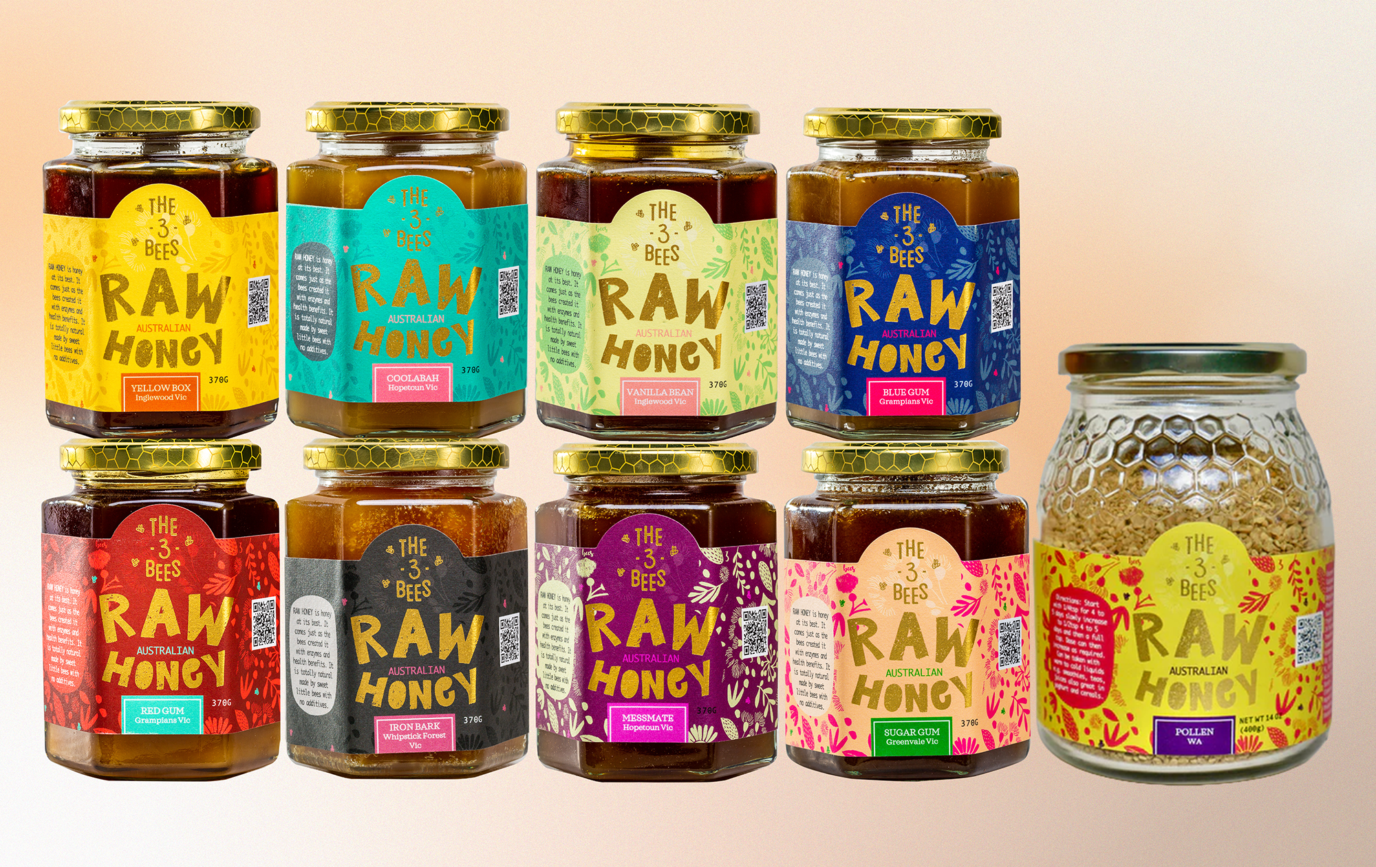 3 Bees Raw Honey Award Vanilla Bean Label