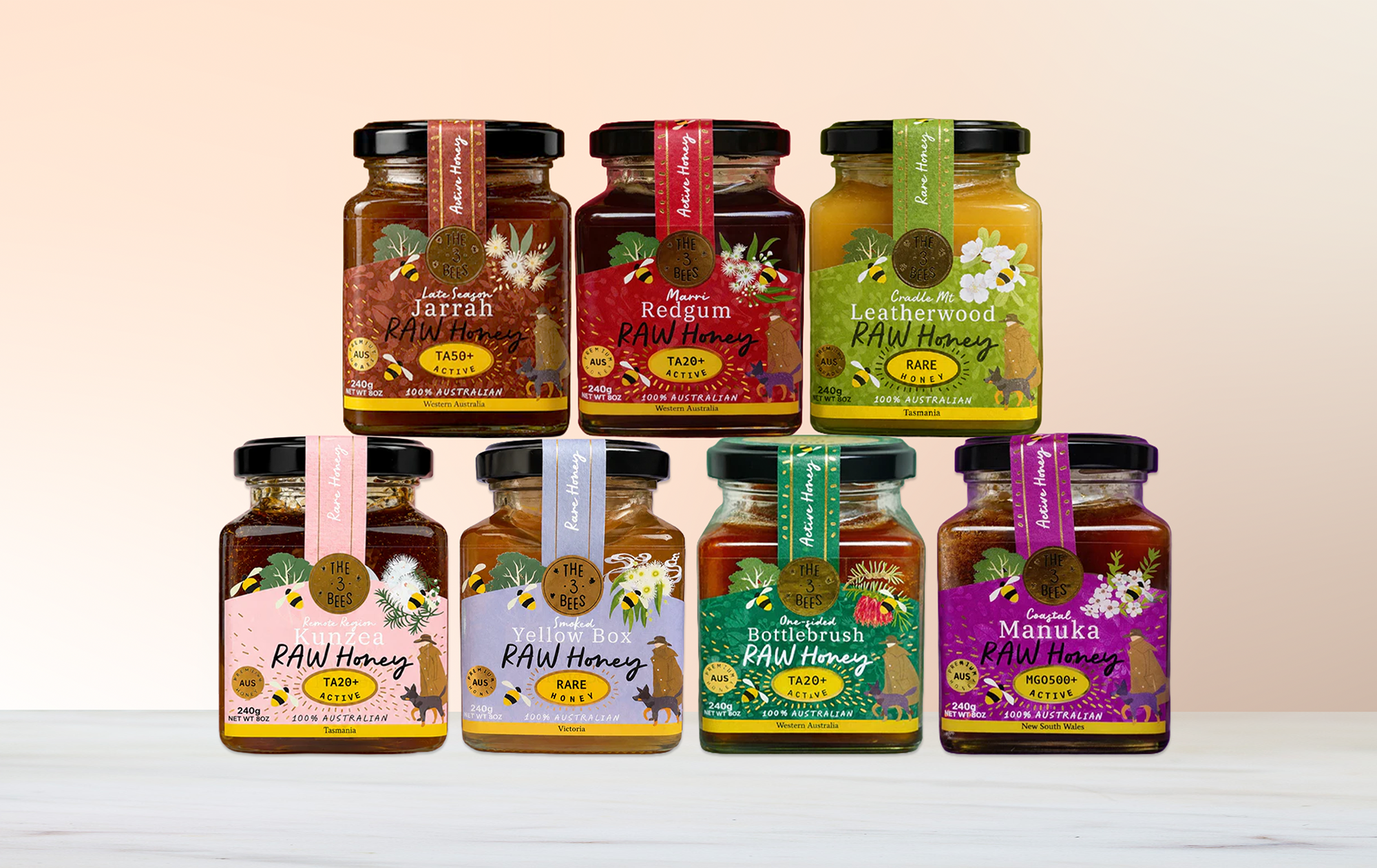 3 Bees Raw Honey Premium Labels