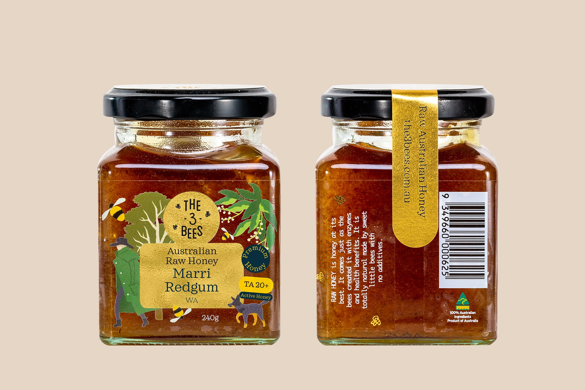 3 Bees Raw Honey collection of original Labels